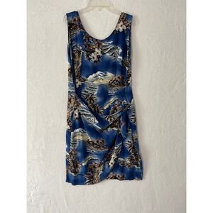 Hawaiian Originals Dress Blue Tropical Palm Print Side Tie Womens Lg Resort